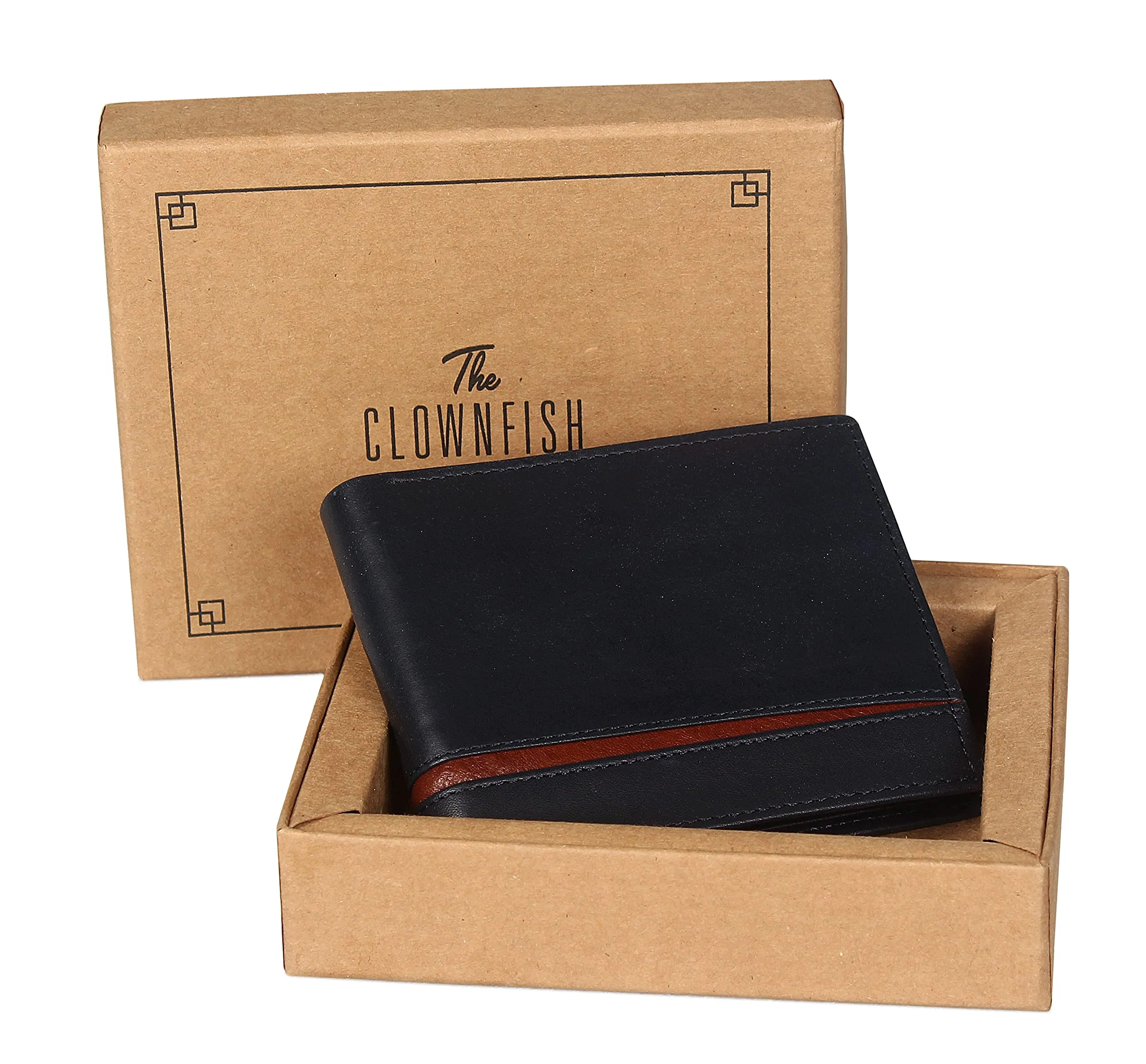 The Clownfish RFID Protected Genuine Leather Bi-Fold Wallet for Men with Multiple Card Slots, Coin Pocket & ID Window (Navy Blue)