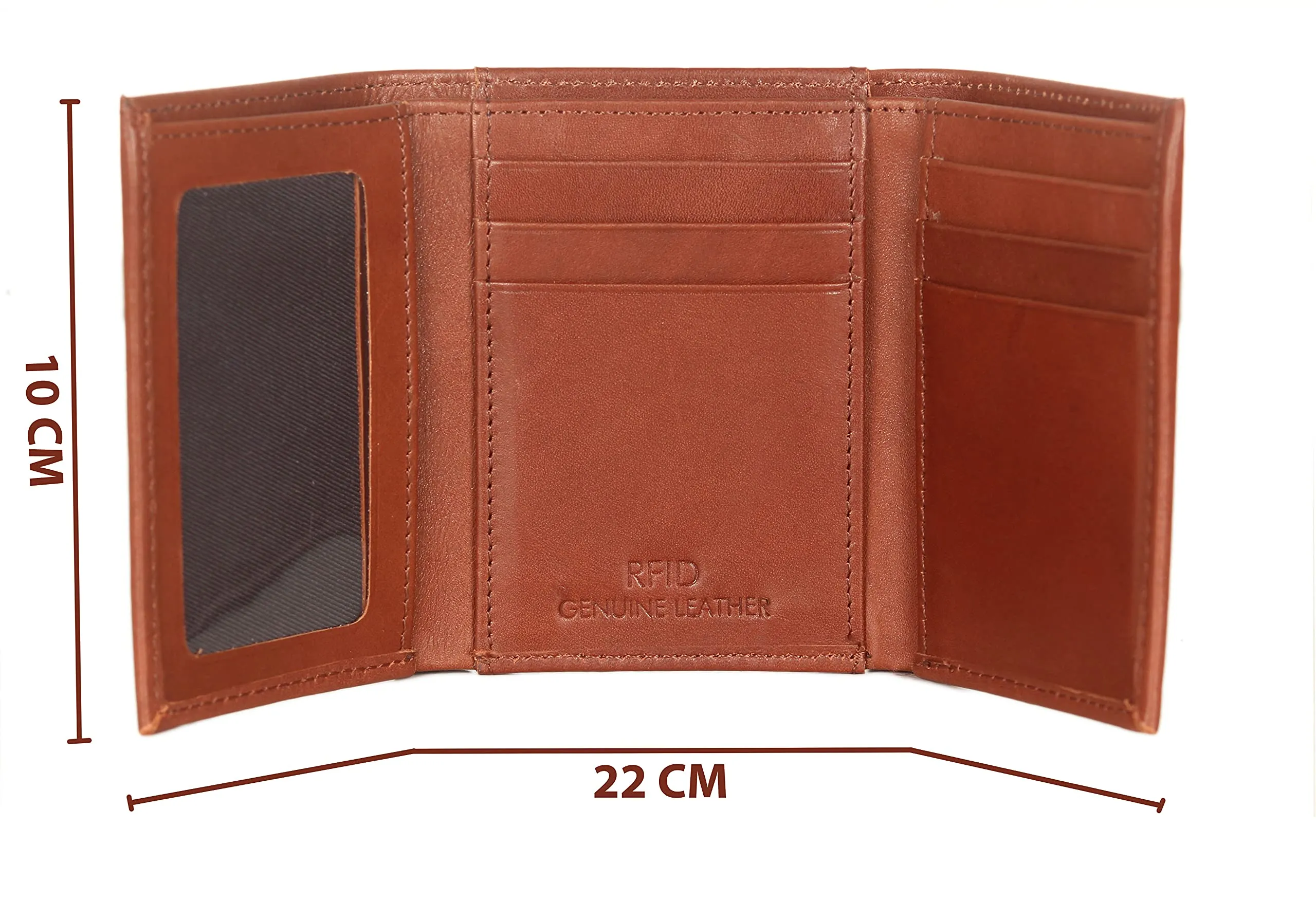 THE CLOWNFISH RFID Protected Genuine Leather Tri-Fold Wallet for Men with Multiple Card Slots & ID Window (Ginger Brown)