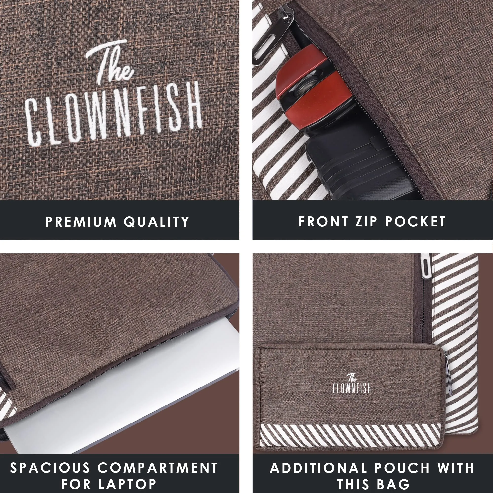 THE CLOWNFISH Unisex Adult Combo Of Algo Series Polyester 13 Inch Laptop Sleeve & Scholar Series Multipurpose Polyester Travel Pouch Pencil Case Toiletry Bag (Brown)