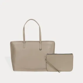 Tote Bag and Carry All Zip Pouch - Greige/Silver