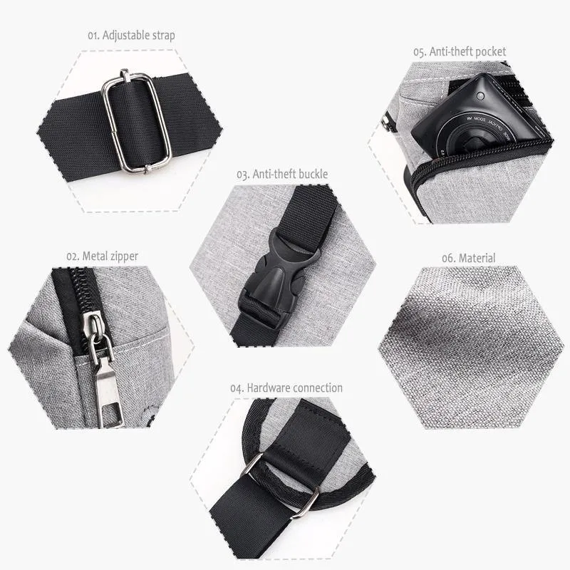 Travel Sling Shoulder USB Charge Chest Bag Men Casual Multifunction Waterproof Crossbody Bag Women Short Trip Unisex Women Bag