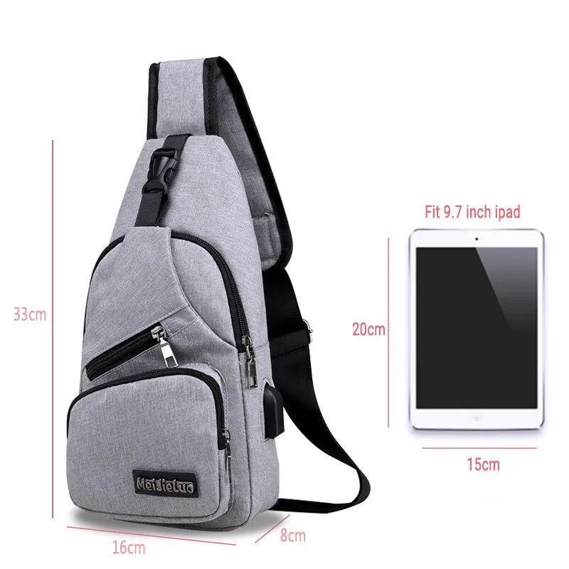 Travel Sling Shoulder USB Charge Chest Bag Men Casual Multifunction Waterproof Crossbody Bag Women Short Trip Unisex Women Bag