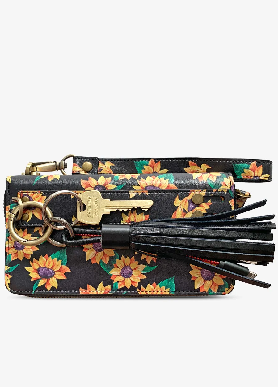 Ultimate Wristlet Phone Case in Black Sunflower