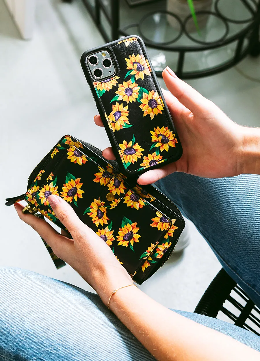 Ultimate Wristlet Phone Case in Black Sunflower