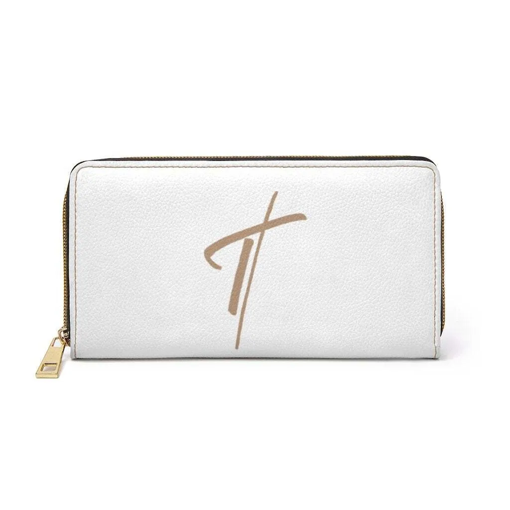 Uniquely You Womens Wallet - Zip Purse / White & Light Brown Cross