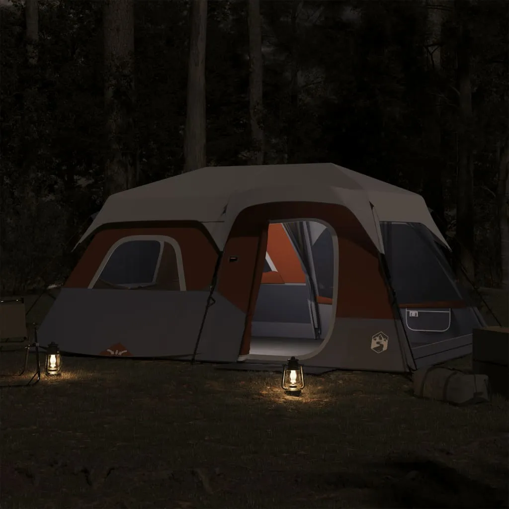 vidaXL Family Tent with LED 9-Person Light Grey and Orange Quick Release