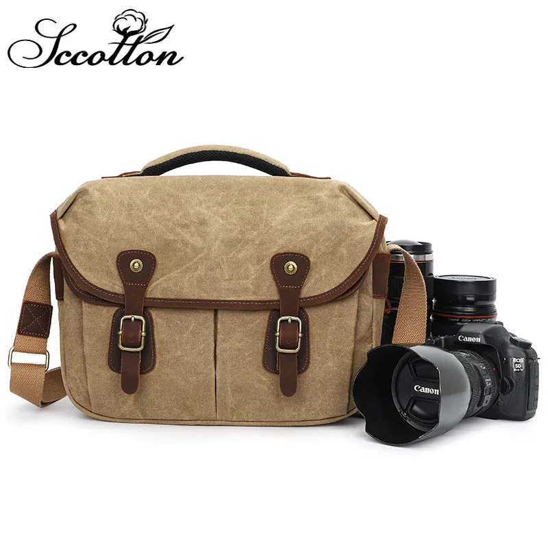 Waterproof Canvas Bag Retro DSLR Camera Bag Shoulder Crossbody Photography Digital Camera Bag Lens Storage Bag