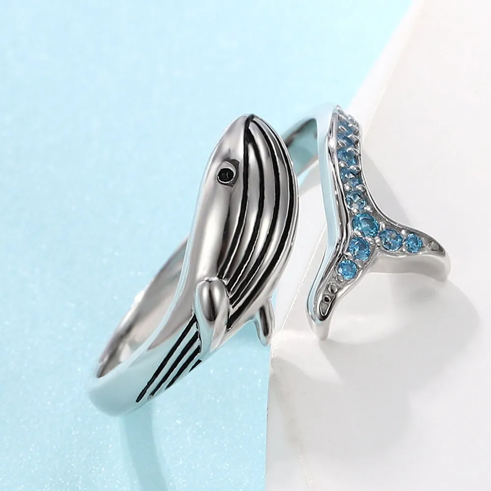 Whale Adjustable Ring - 925 Sterling Real Silver