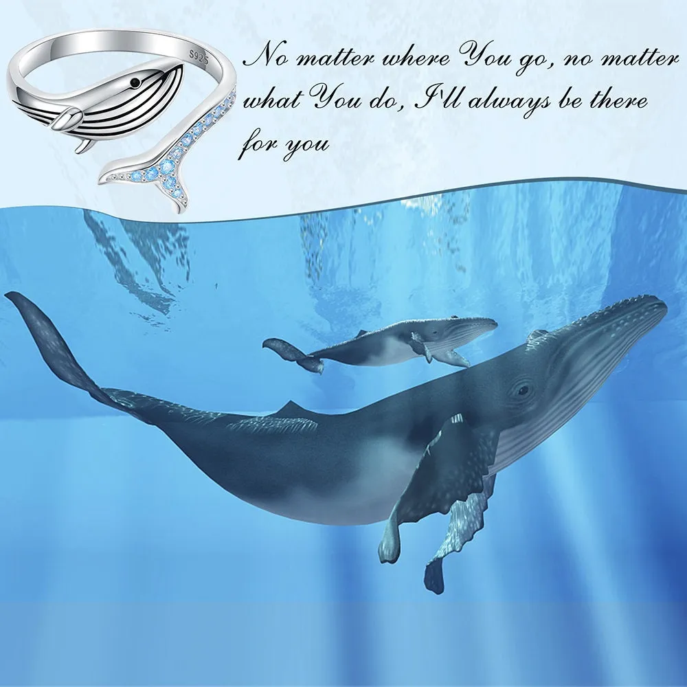 Whale Adjustable Ring - 925 Sterling Real Silver