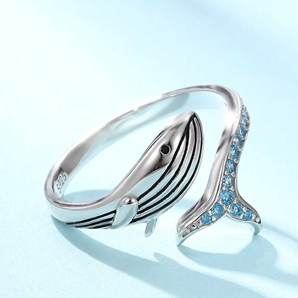 Whale Adjustable Ring - 925 Sterling Real Silver