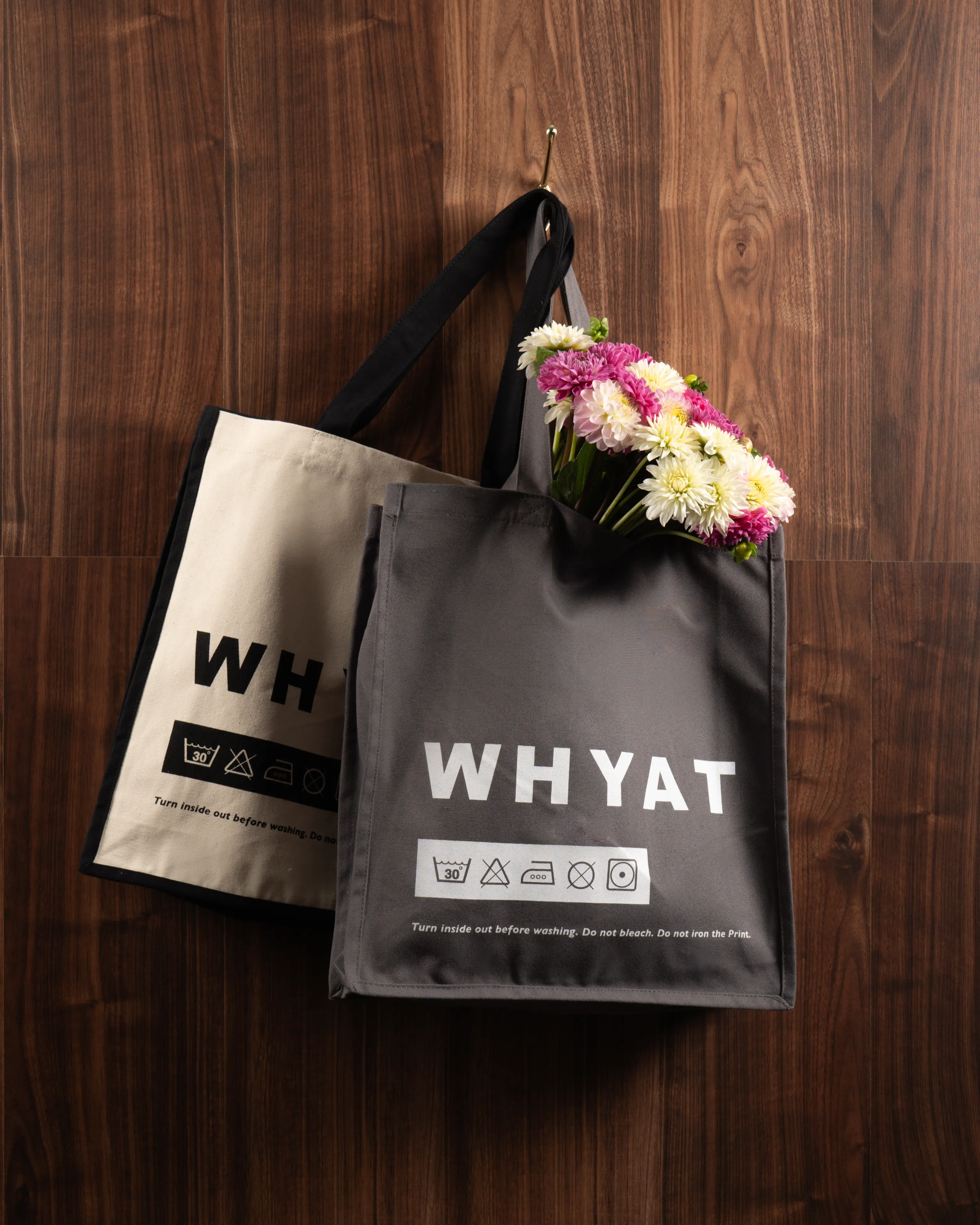 WHYAT WASHING-ADVICE TOTE BAG -WHITE