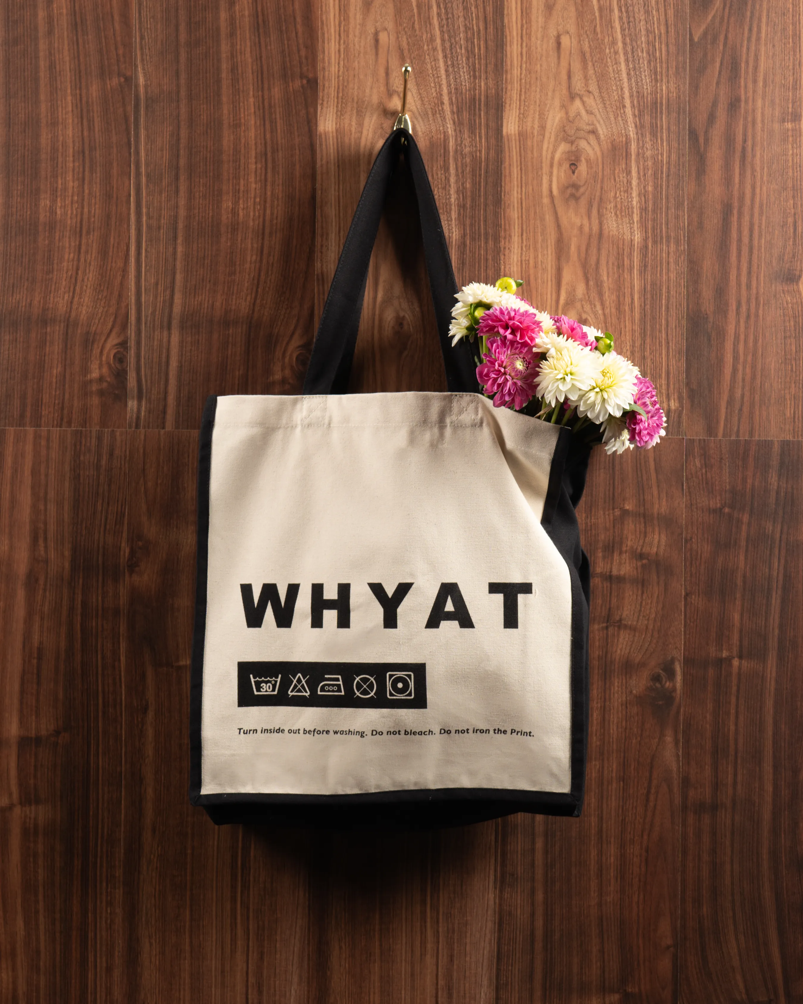 WHYAT WASHING-ADVICE TOTE BAG -WHITE