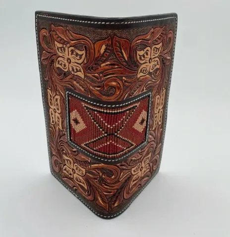 XH-248R - Twisted X Tooled Beaded Checkbook Wallet