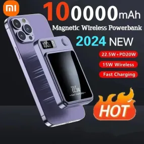 Xiaomi 100000mAh Magnetic Qi Wireless Charger - Portable 22.5W Fast Charging Power Bank for iPhone, Samsung, and Huawei