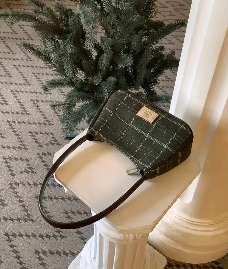 XMAS TREE wool plaid underarm bag