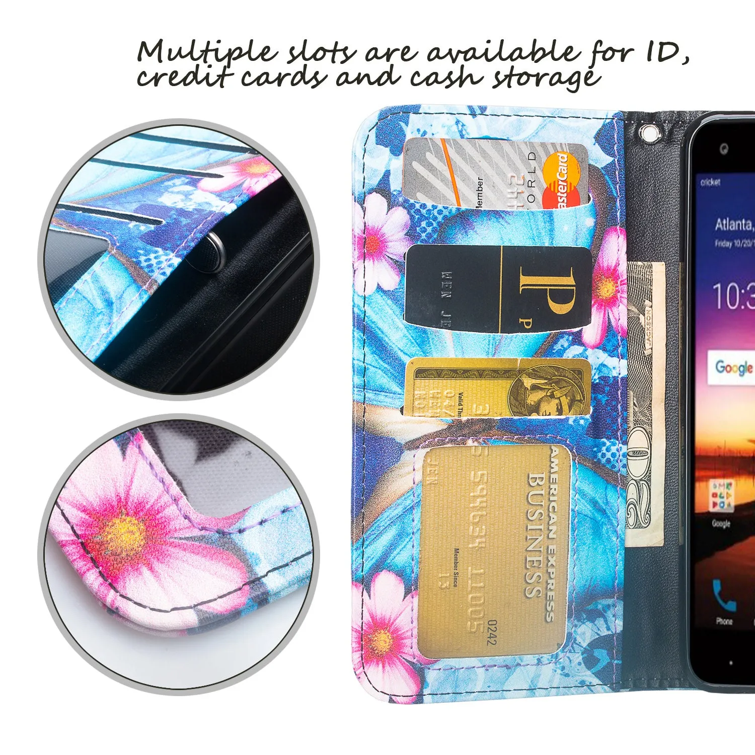 ZTE Blade X Case, Blade X Case, Slim Flip Folio [Kickstand] Pu Leather Wallet Case Cover with ID & Card Slots & Pocket   Wrist Strap - Blue Butterfly