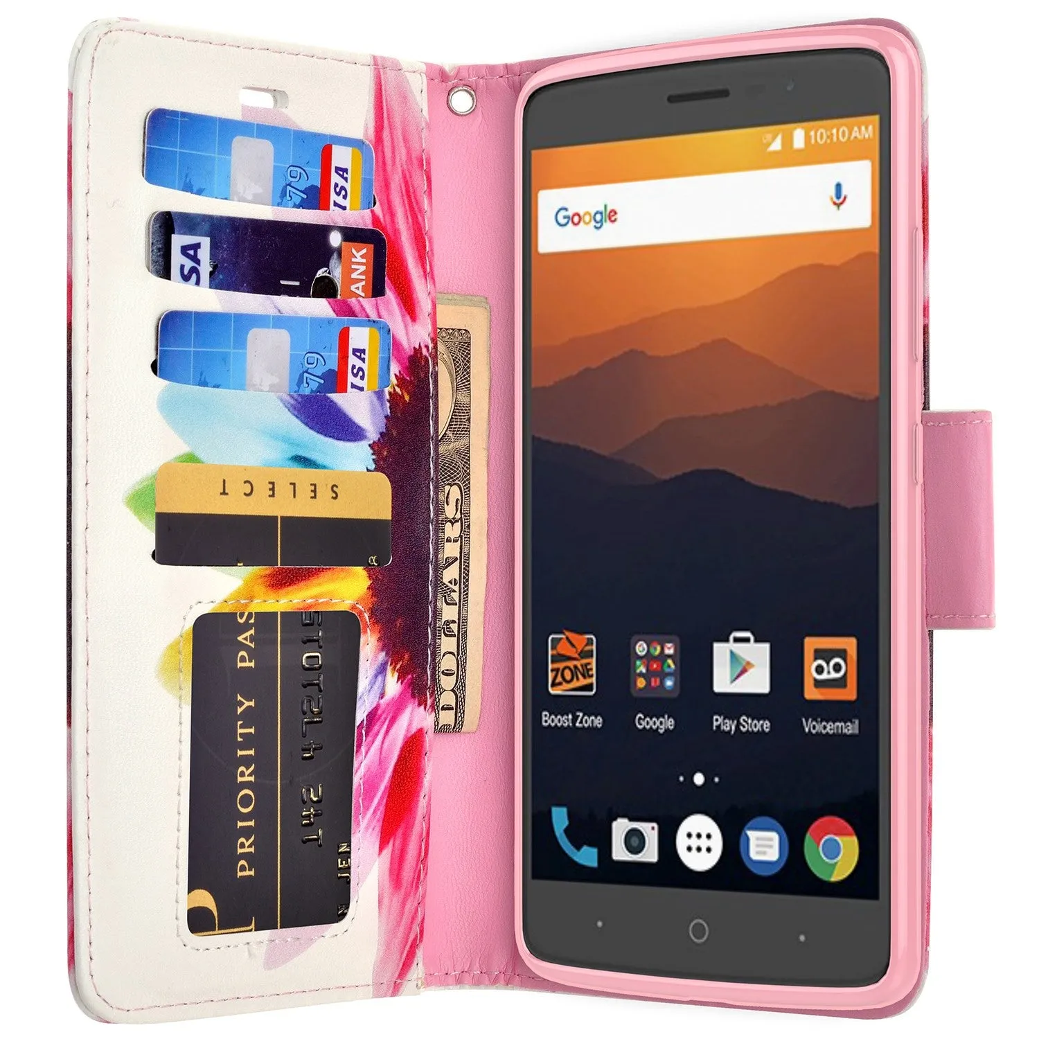 ZTE Max XL, ZTE Blade Max 3, ZTE Max Blue Case, Wrist Strap Pu Leather Magnetic Fold [Kickstand] Wallet Cover Wristlet - Vivid Sunflower