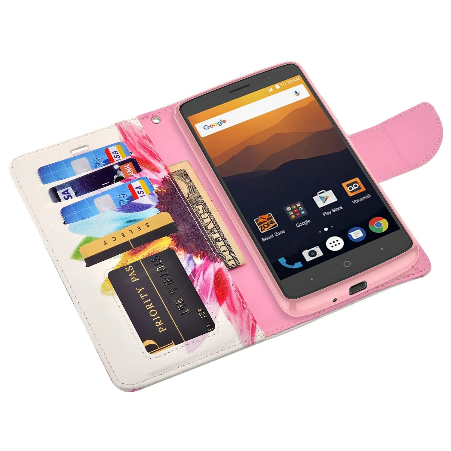 ZTE Max XL, ZTE Blade Max 3, ZTE Max Blue Case, Wrist Strap Pu Leather Magnetic Fold [Kickstand] Wallet Cover Wristlet - Vivid Sunflower